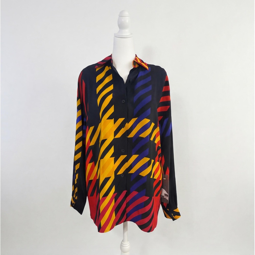 Vintage Linda Allard for Ellen Tracy Silk Blouse Abstract 1980s 90s with Tags